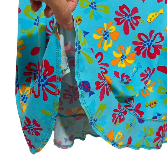 Fresh Produce Splash Blue Multi Floral Fish Print Skirt Pool Beach Women’s Sz L - Picture 3 of 7